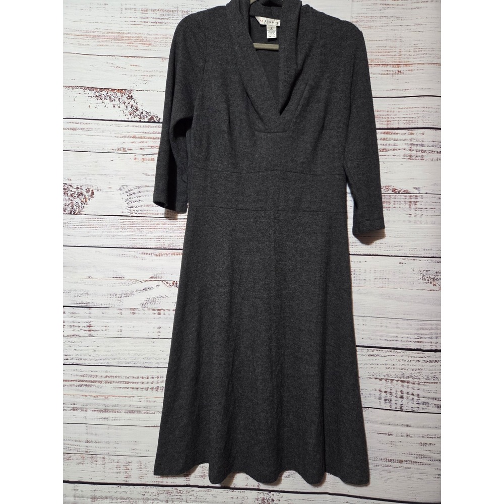 AA Studio Womens Charcoal Gray Shawl Collar V-Neck Fit and Flare Dress Size 8